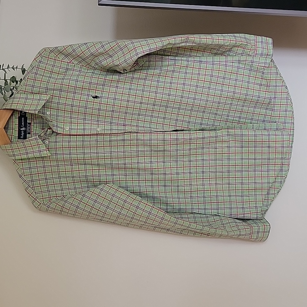 Ralph Lauren men's costom fit long sleeve green check shirt